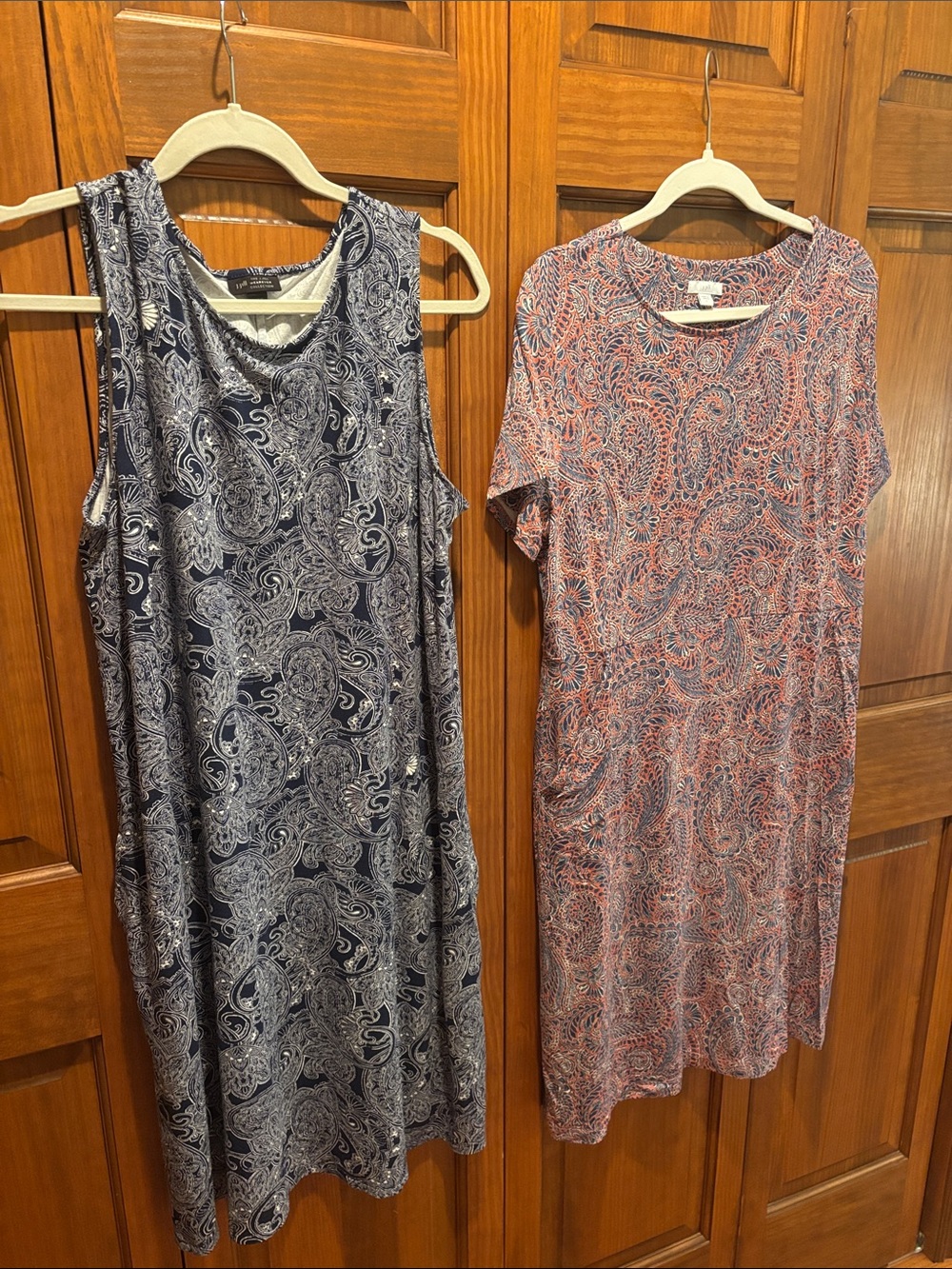 Two Paisley Shift Dresses - Pink Multi & Navy Multi - Size Large
